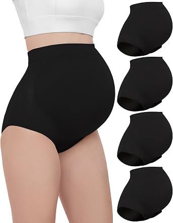 Womens Maternity Underwear High Waist Pregnancy Soft Seamless Shapewear Panties Over Bump Support 4-Pack