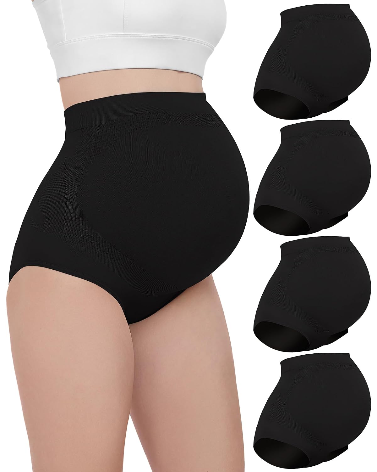 Boguish Women's Maternity Underwear High Waist Pregnancy Soft Seamless Shapewear Panties Over Bump Support 4-Pack