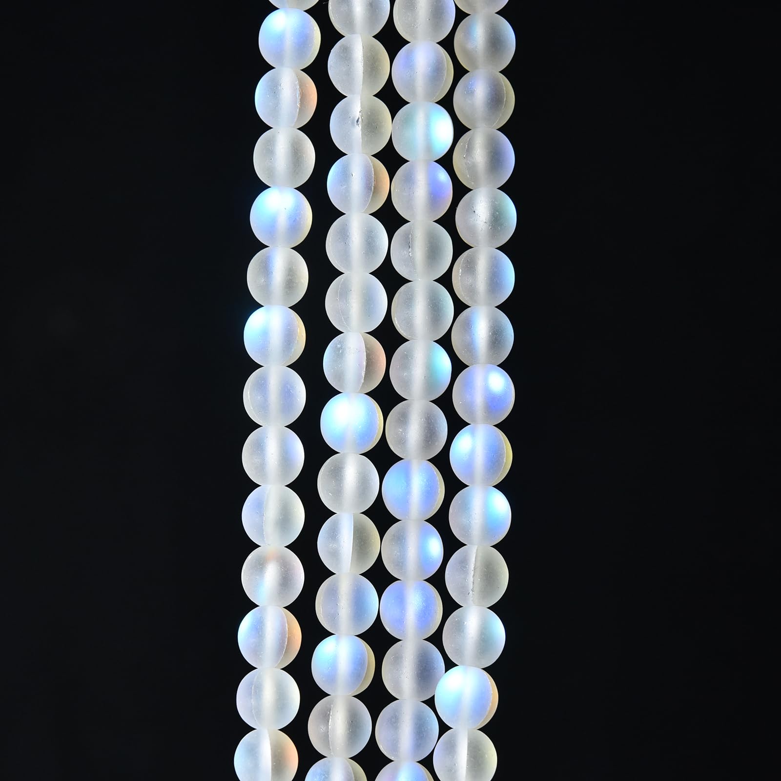 6mm Mystic Aura Quartz Gemstone Frosted Matte Titanium White Rainbow Loose Round Loose Beads 15 inch Full Strand Crystal Moonstone