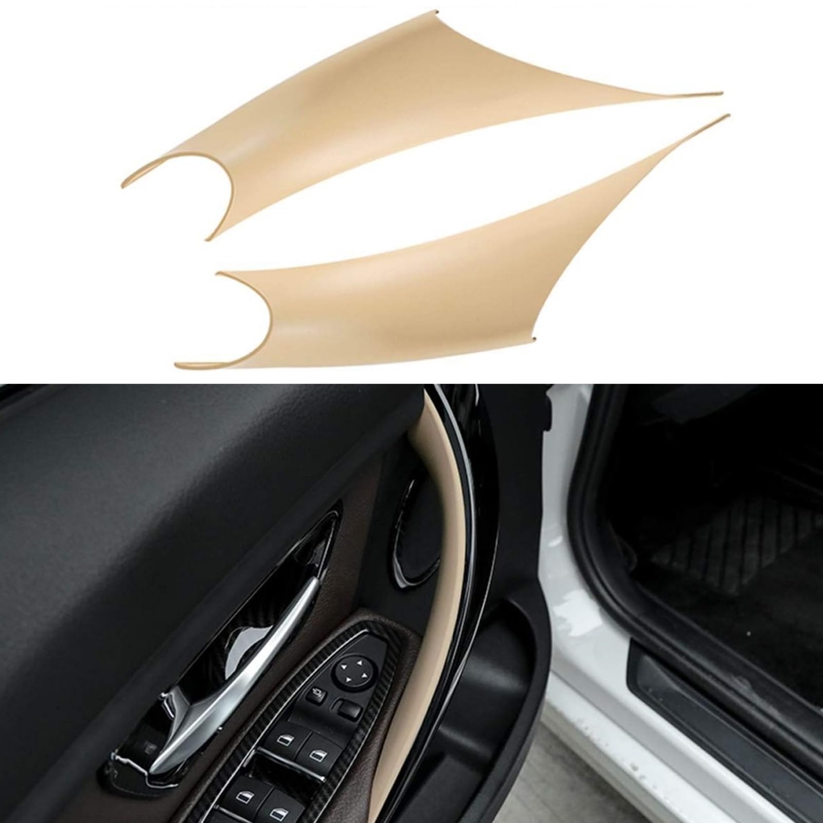 Car Interior Door Handle Cover for BMW, Door Pull Handle Sticky Protective Cover for BMW 320 328 330 335 M3 2012-2018 & 428 435 M4 2014-2017, Left Front Right Front Interior Side(Beige)