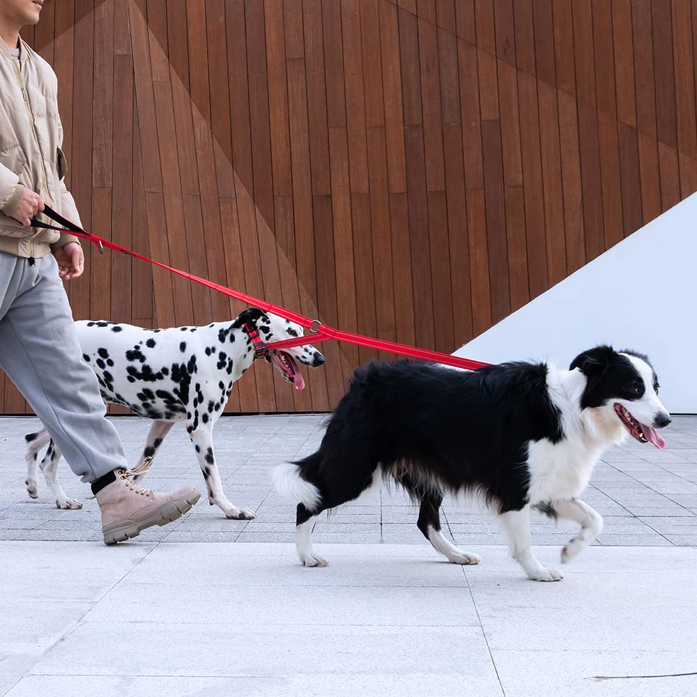 EXCELLENT ELITE SPANKER Laisse double réfléchissante en nylon avec poignée rembourrée pour deux chiens - Rouge