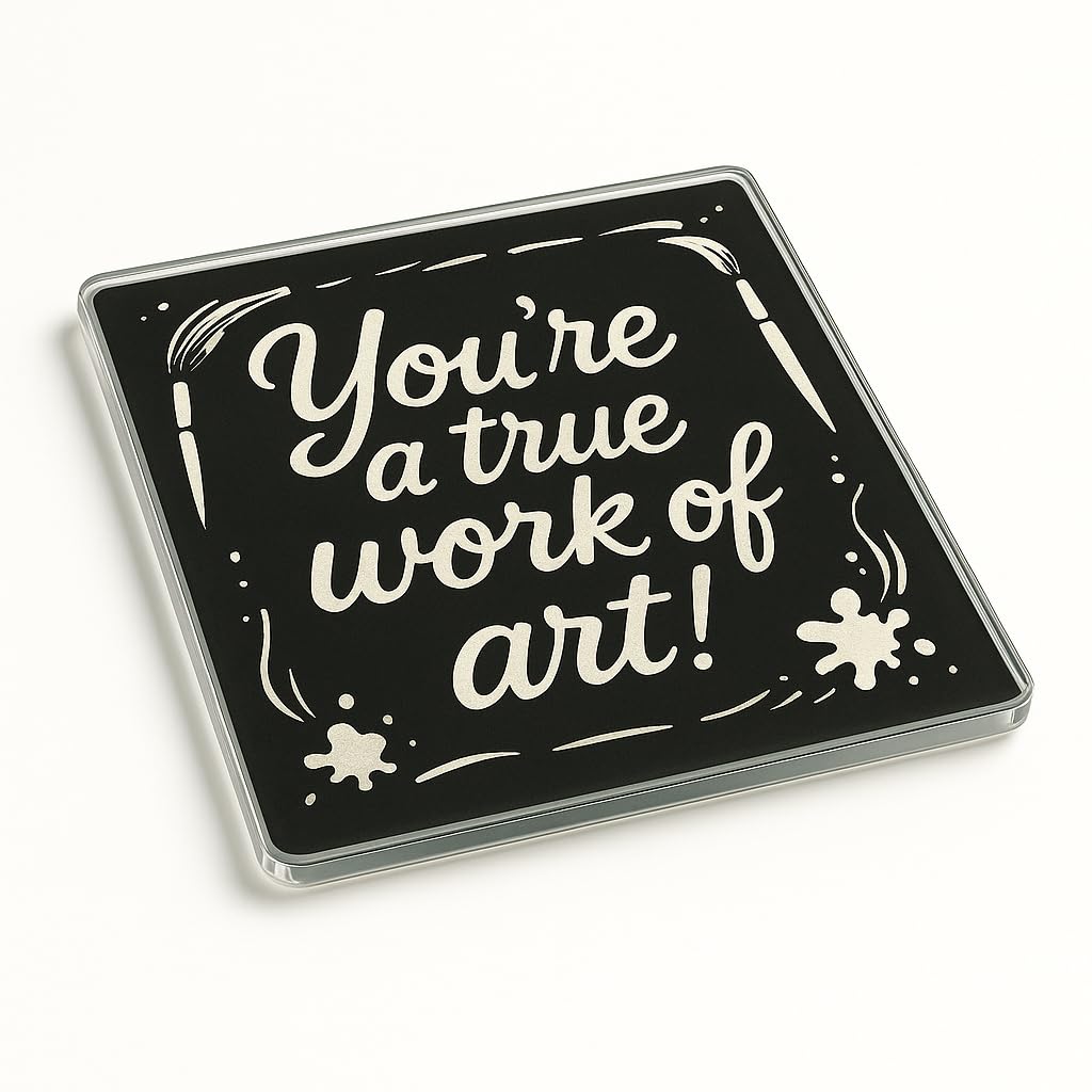 The Plum Penguin Artistry Unleashed Artful Acrylic Coaster Gift For Art Teacher - Creative Tween End Of Term Present With Hand-Drawn Text And Doodle Border