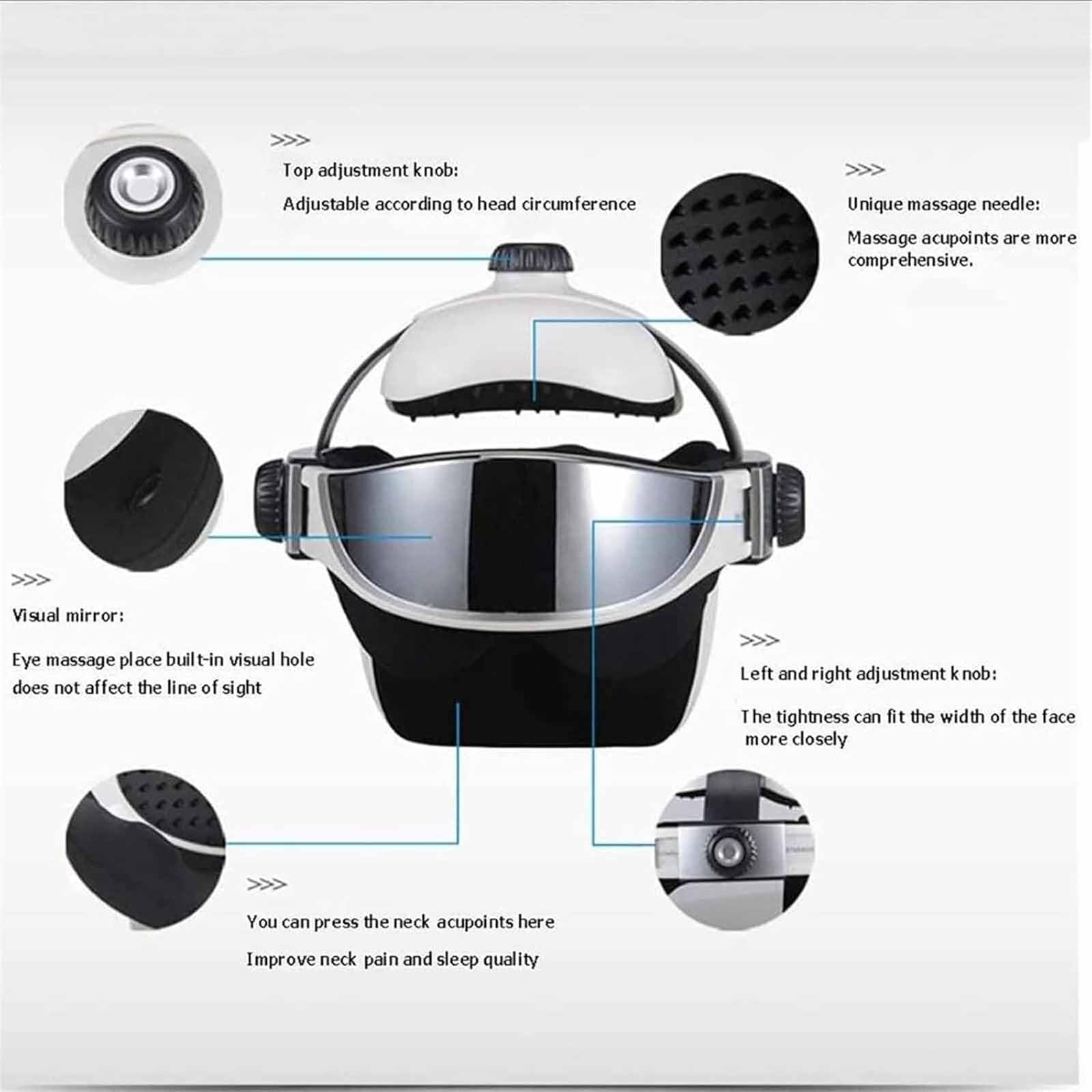 ERICAT Kopf-Top-Akupunktur Und Luftdruckmassage, Elektrischer Kopfmassagehelm Mit Luftkompression, Wärme & Vibration Und Musikplayer, Tiefenentspannung Und Punktmassage, Gegen Kopfschmerzen