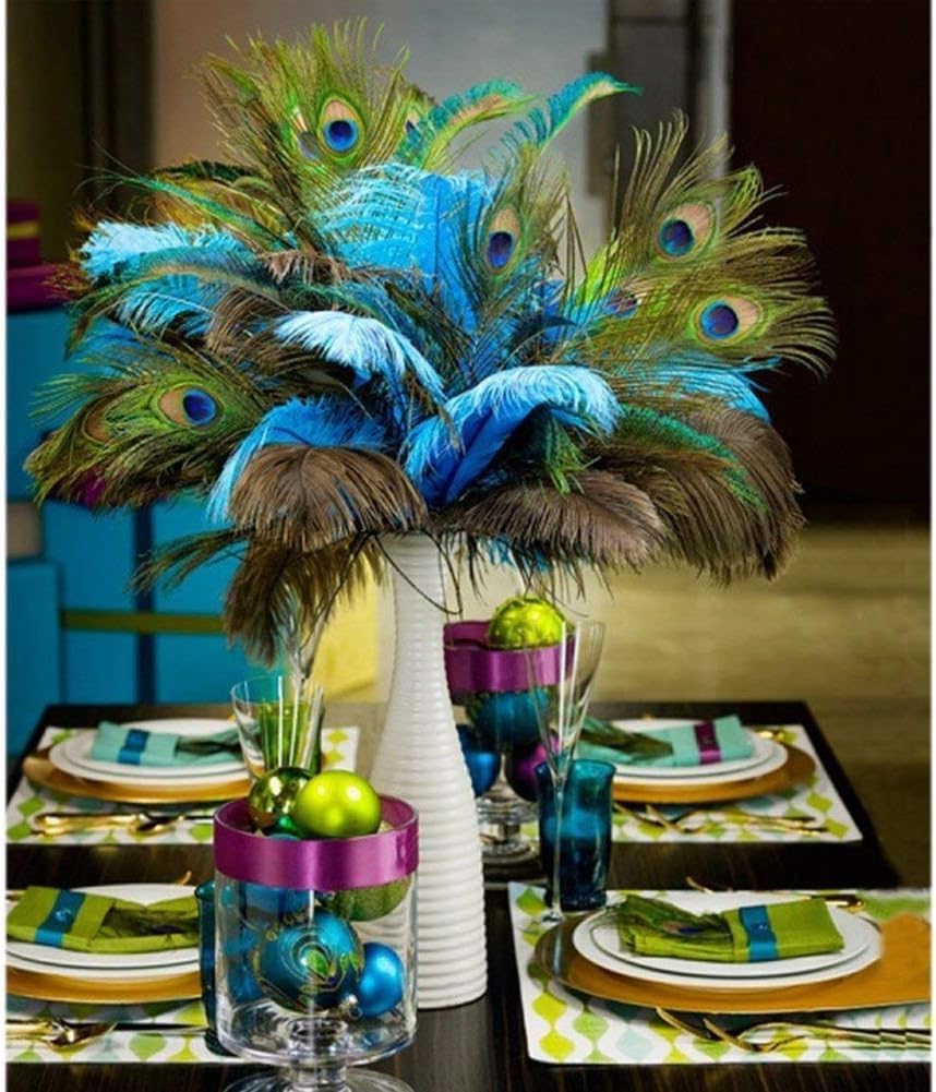 Natural Peacock Feathers with Eye Peacock Tail Feathers 10-12inch(25-30cm) for Wedding Party Arts and Crafts Home Decorations (100)