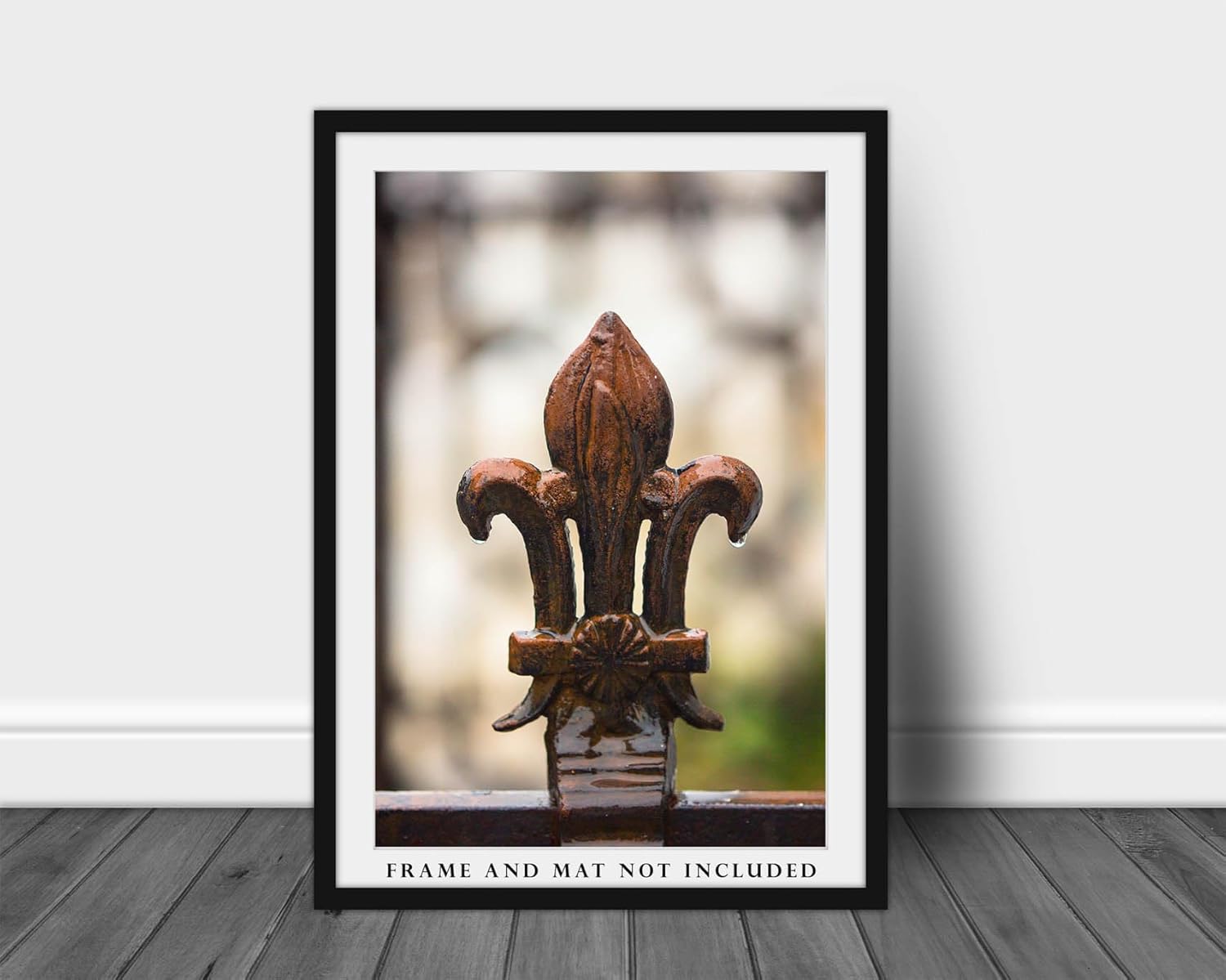 NOLA Photography Print (Not Framed) Vertical Picture of Iron Fleur de Lis with Raindrops in New Orleans Louisiana French Quarter Wall Art Southern Decor (8" x 12")