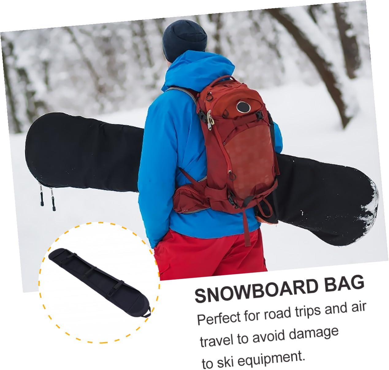 Cabilock Snowboard Cover and Protection Bag Sturdy Black Snowboard Sleeve with Shoulder Strap for Storage and Travel Gear in Winter Sports