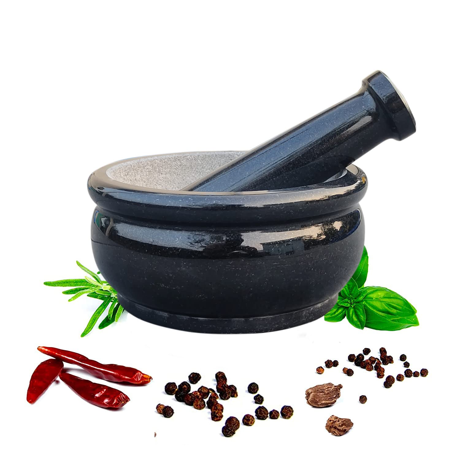 EZAHK Pure Granite Stone and Mortar and Pestle Set 8 inch Big Size