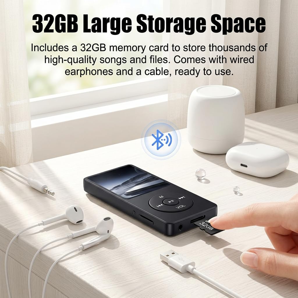 32GB MP3 Lecteur de Musique HiFi Portable sans Perte avec Bleu, with 1.8 inch LCD Screen and Memory Card Slot,Max Support 32GB Memory Card,Appareil Multifonctionnel pour Sport et Enfants