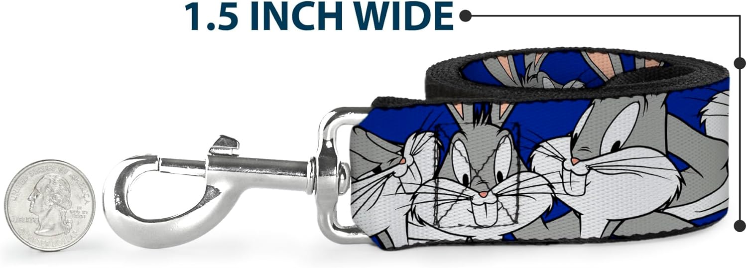 Dog Leash Bugs Bunny Close Up Poses Blue 6 Feet Long 1.0 Inch Wide