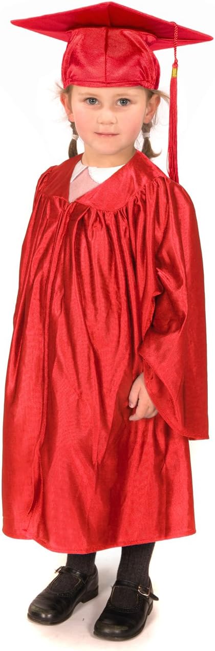 Graduation Attire Unisex Children's Nursery Gown, Cap and Stole in Red with Shiny Finish - Polyester - 3 to 4 Years