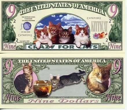 Set of 25 - Crazy for Cats 9-lives Novelty Money