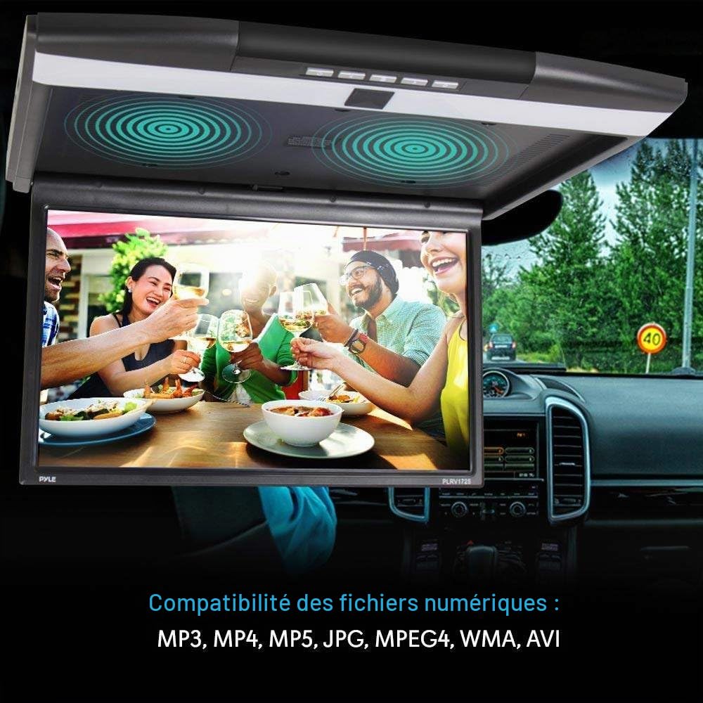 Heumbio ÉCran De Voiture Mp5 Monté Au Plafond De 17.3 Pouces, TV MontéE Au Plafond pour Bus Mp5 Hdmi 1080P, Lecteur VidéO De Voiture 16:9,Black