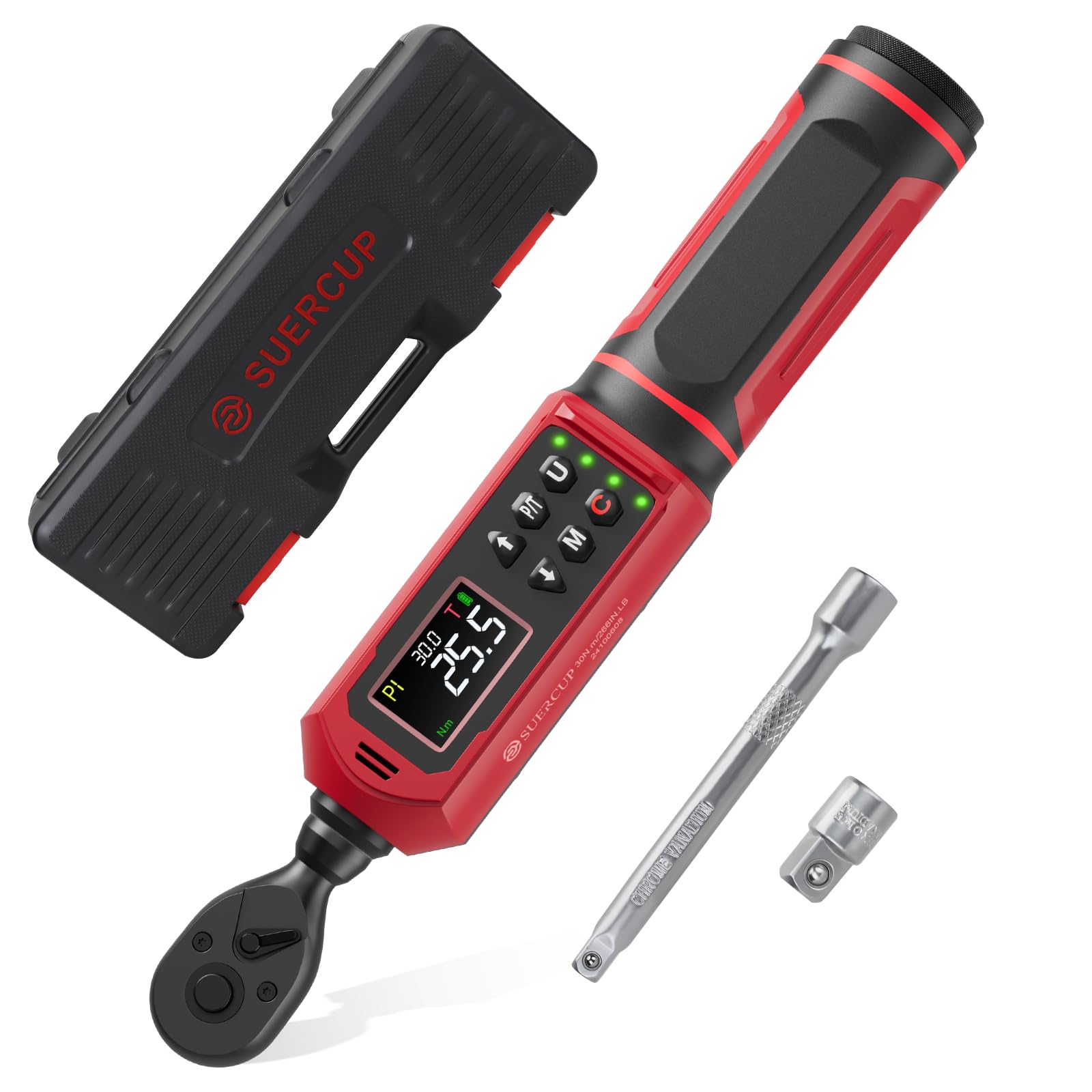 SUERCUP Llave dinamométrica digital de 1/4 pulgadas, 0,45-30 N.m, con vibración, zumbador, notificación LED y cinco unidades de medida, para bicicleta, bricolaje y repa en casa