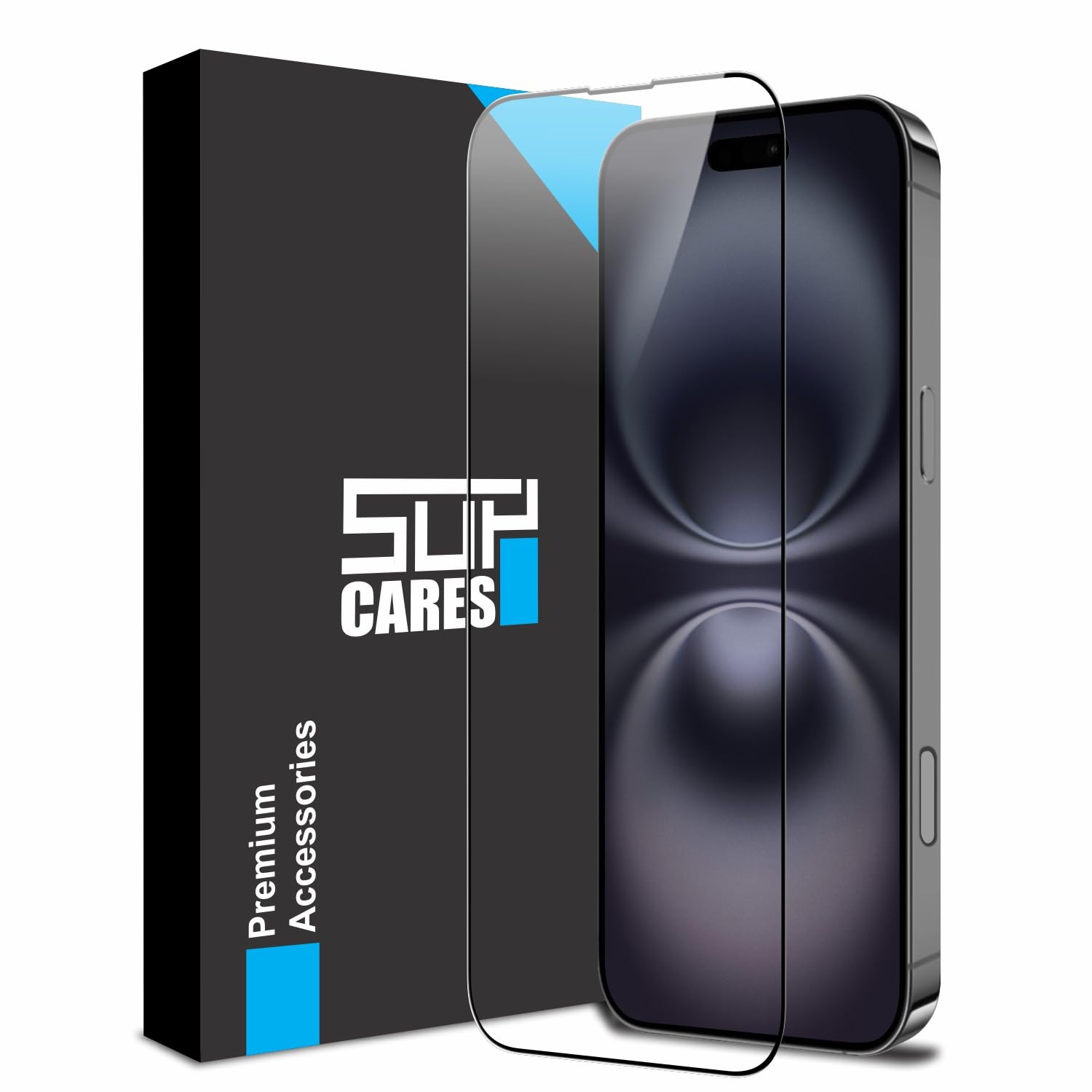 SupCares Tempered Glass for iPhone 15 and iPhone 16 (6.1 Inch)| Military Grade Gorilla Screen Protector | Edge to Edge Coverage | Black