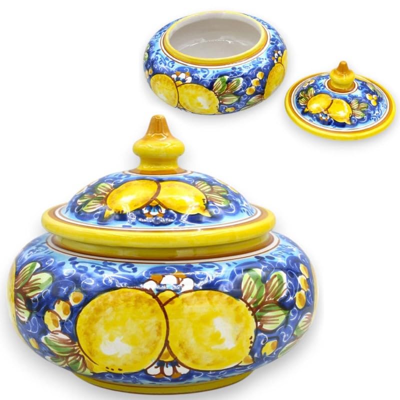 Céramique de Caltagirone haut de gamme : boîte décorative motifs citrons SICILIA