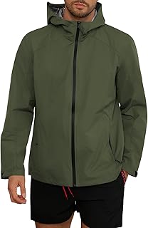 Mens Waterproof Shell Jacket Full Zip Hooded Raincoat Lightweight Windbreaker for Cycling Hiking Golf Outdoor