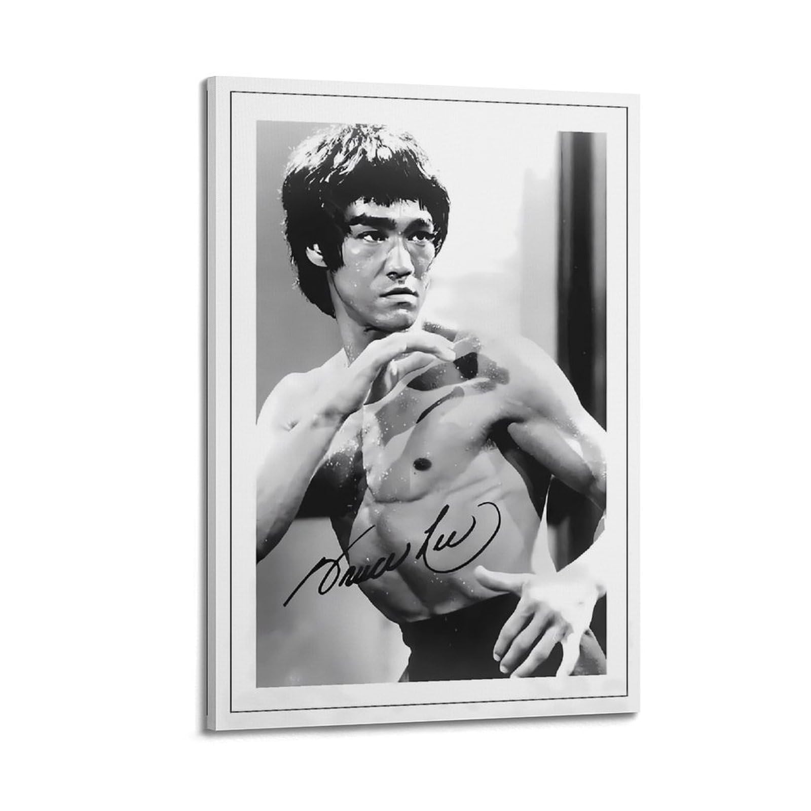 Ksoxdaitip Frame-Style Bruce Lee Autographed Poster Poster Decorative Painting Canvas Wall Posters And Art Picture Print Modern Family Bedroom Decor Posters 24X36inch(60X90cm)