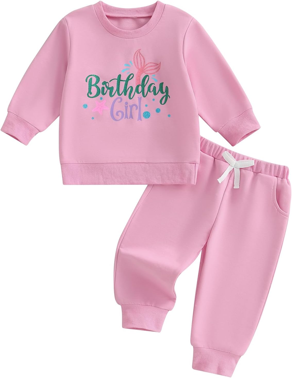 Toddler Girl Clothes 1T 2T 3T 4T 5T Fall Outfit Mermaid Birthday Letter Long Sleeve Sweatshirt Tops Pants Set