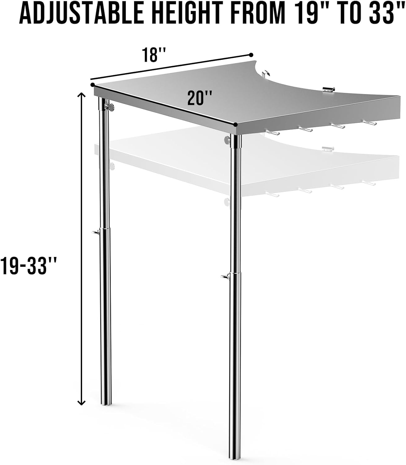 Charkettle Stainless Steel Kettle Grill Side Table/Shelf, Compatible with Weber 18"/22" Grills, Charcoal Kettle Grill Accessories with Adjustable Height