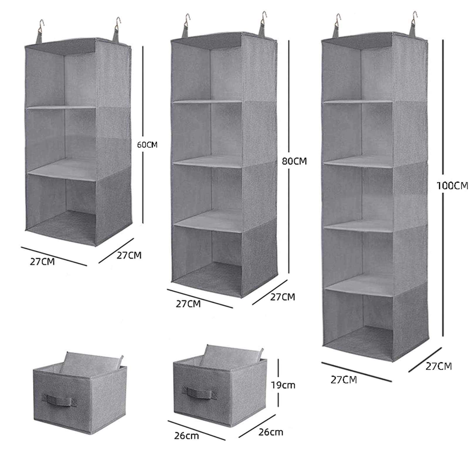 Hängeorganizer Hängeaufbewahrung mit Fächern, Multifunktionale Hängeregal Kleiderschrank Organizer Aufbewahrung mit 2 Metallhaken (Gelb,3 Ebenen mit 1 Schubladen)