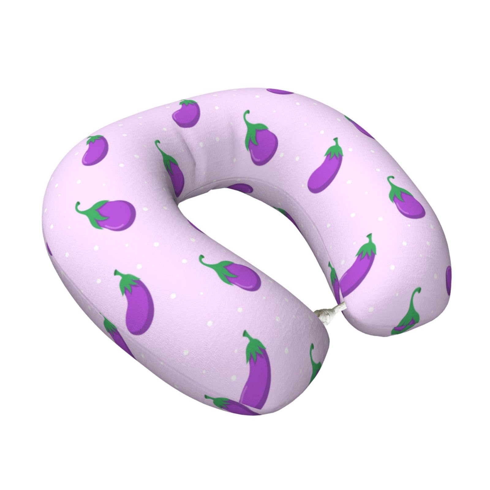LKYMOH Eggplant Vegetable Fruit, Travel Neck Pillow U-Shaped Memory Neck Support Soft Comfortable With Washable Cover For Airplane Car Traveling and Office