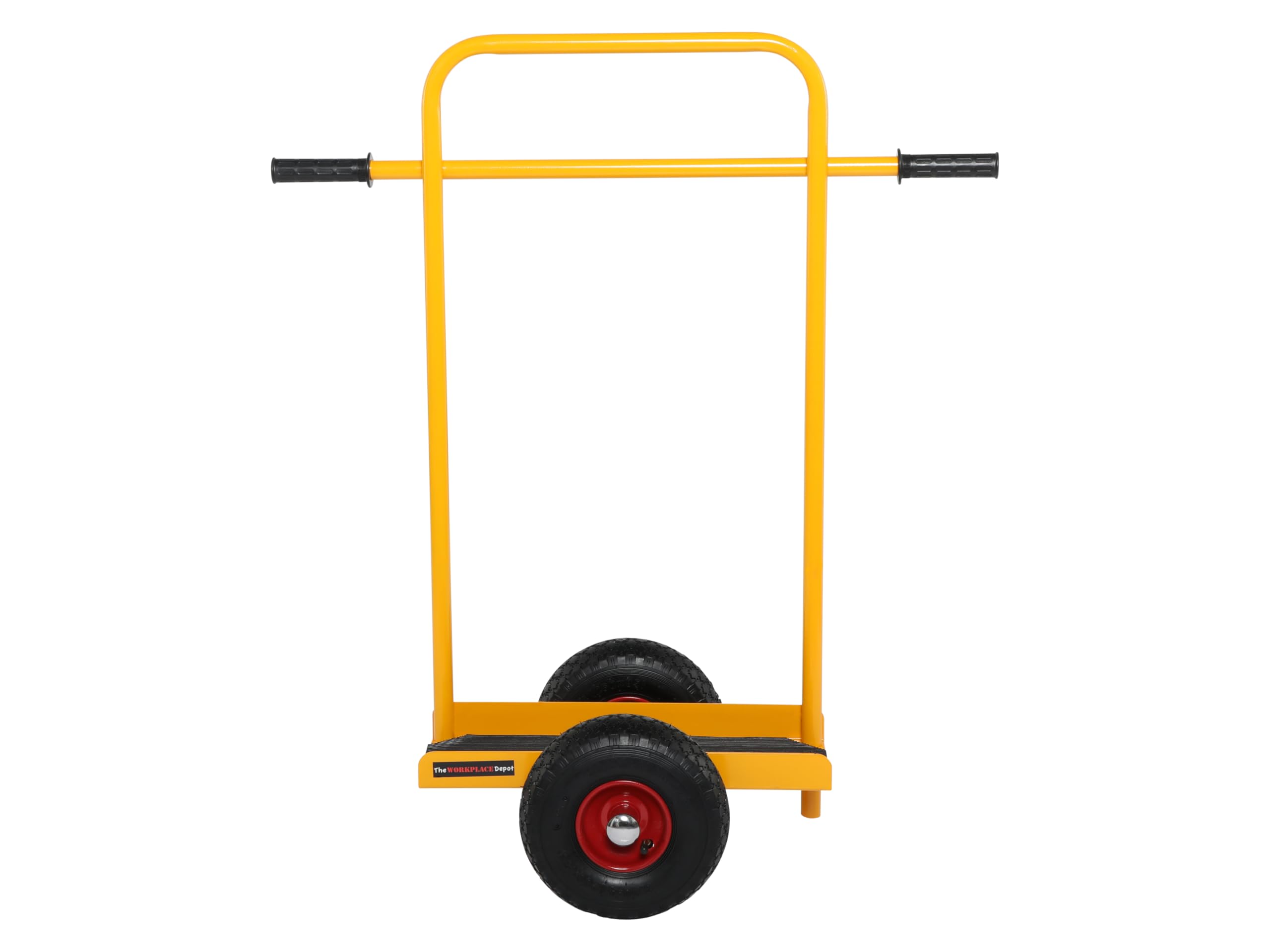 The Workplace Depot Yellow Panel Dolly With Handle, Large Steel Board Trolley With Ergnomic Double Sided Handle On Pneumatic Wheels For Transportation Of Long Goods