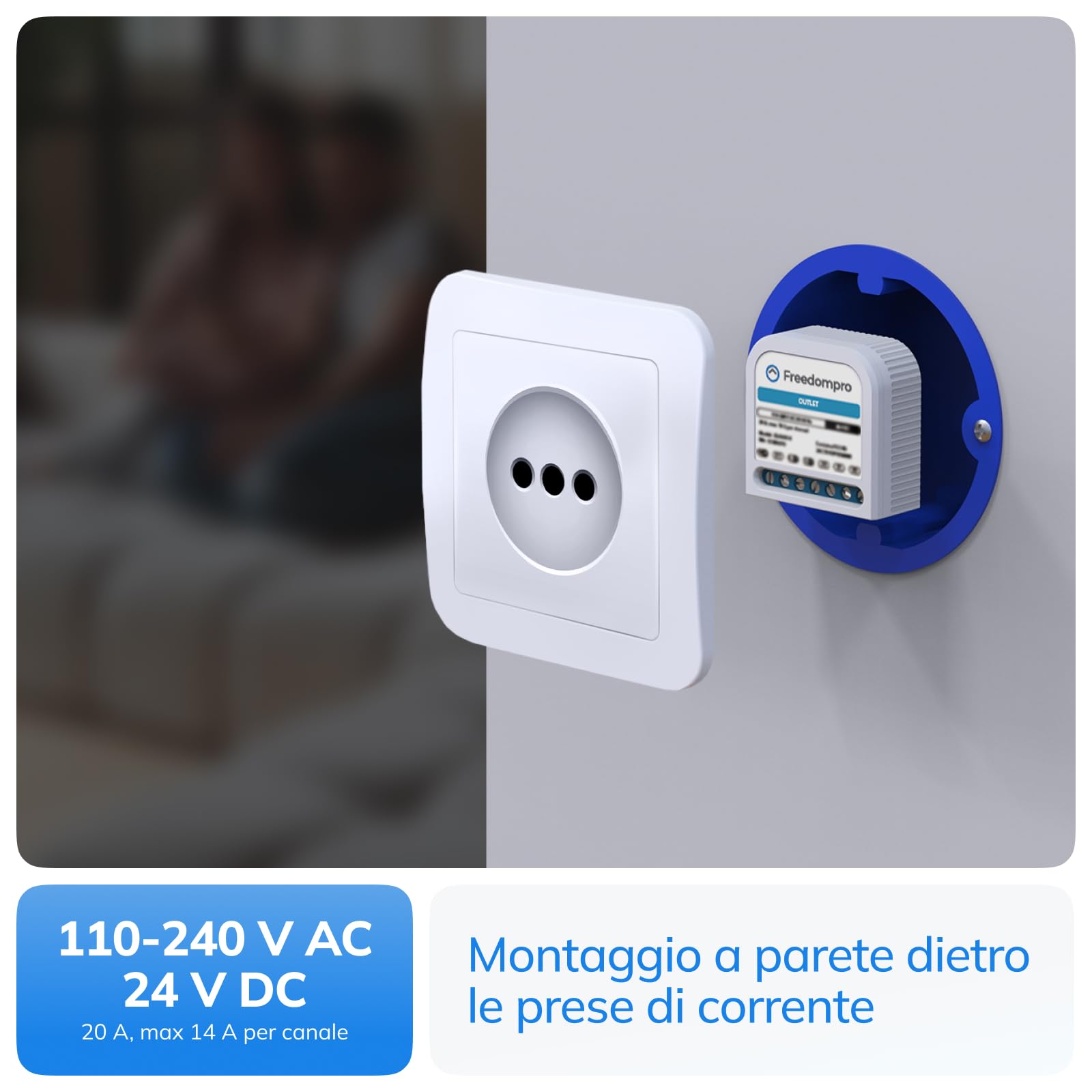 Freedompro Interruttore Smart WiFi Comanda 2 Prese Elettriche, Monitoraggio Energetico, Modulo Smart Home MINI Relè Compatibile con Matter, Apple HomeKit, Alexa, Google, 110-240V 14A Scatola Incasso