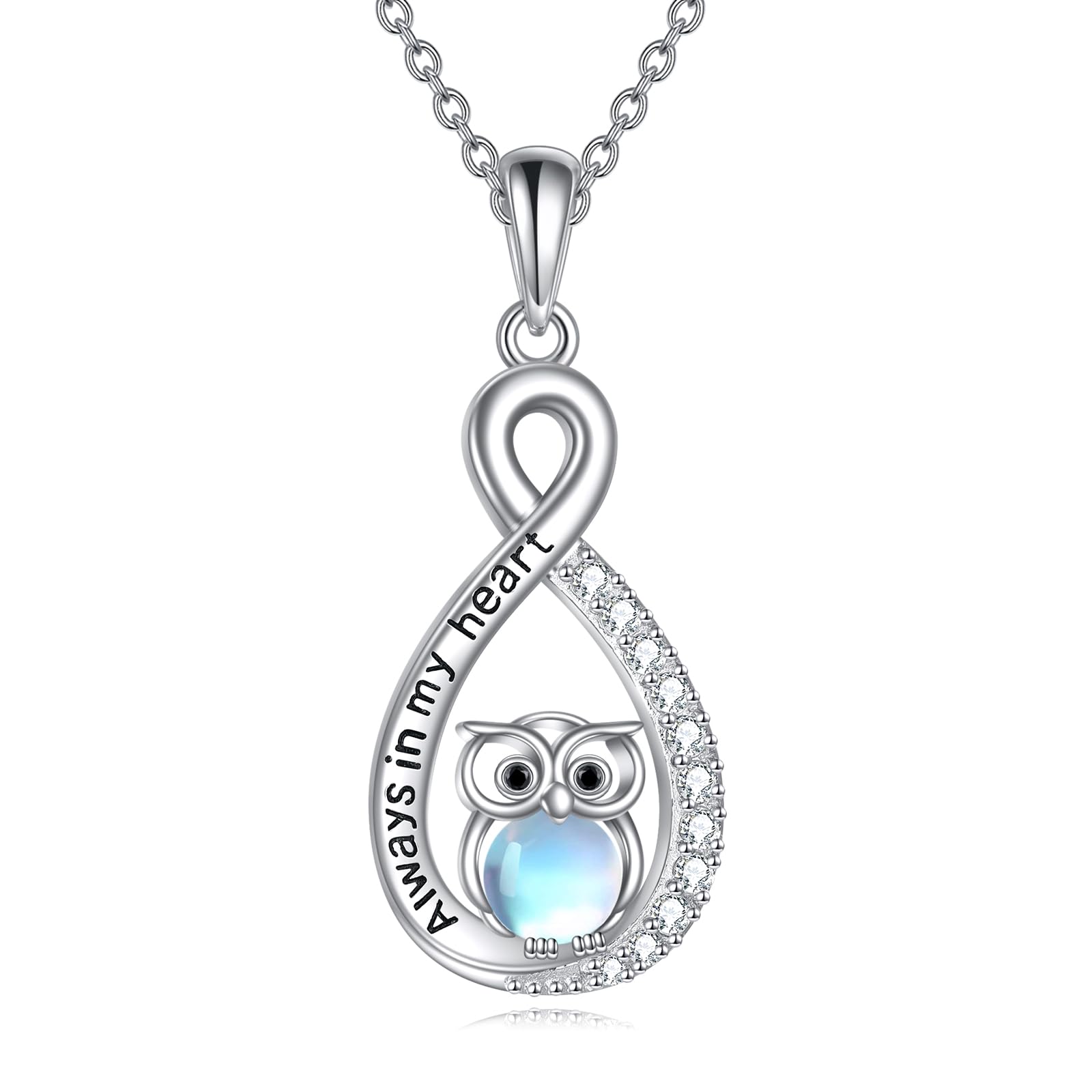 Collar de búho de piedra lunar, plata de ley 925, collar con diseño de búho, regalo para hija, hermana, esposa, Normal, Plata esterlina, No es una piedra preciosa