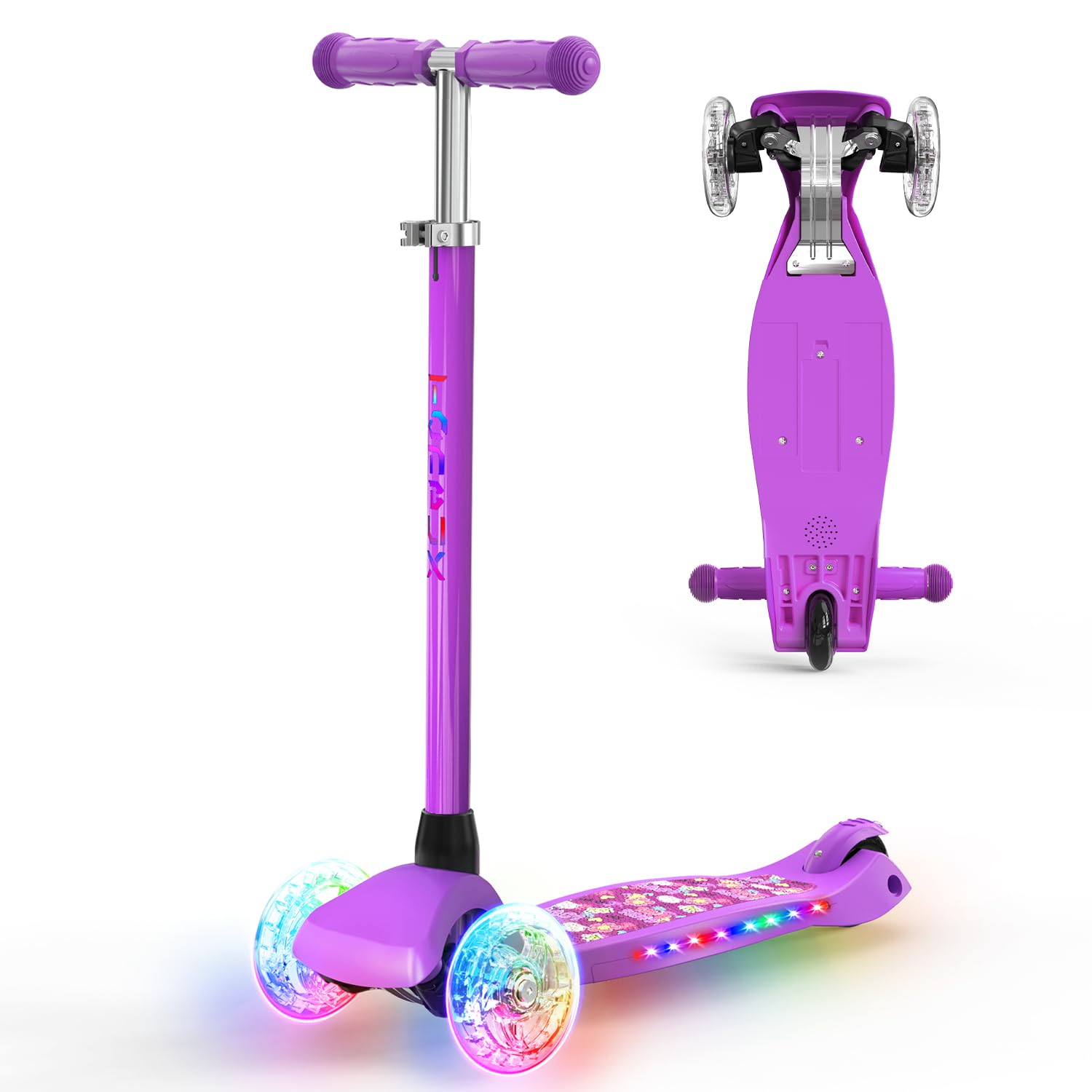 TONBUX Patinete Niño de 3 a 8 años, Patinete Niño con Columna, Ruedas y Bandeja Luminosa, Bandeja Metálica Reforzada, Altura Ajustable 65 – 80 cm, Freno Trasero Sensible, Lean to Steer Design