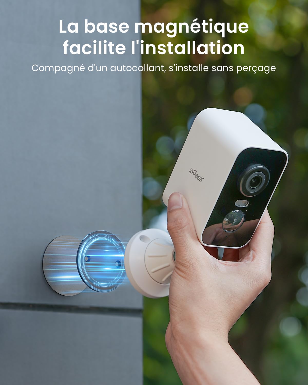 ieGeek 2K Base Magnétique Camera Surveillance WiFi Exterieure sans Fil Batterie, Camera Extérieure/Intérieure, Vision Nocturne Couleur, Détection de Mouvement PIR, Sirène d'alarme, Étanche IP65