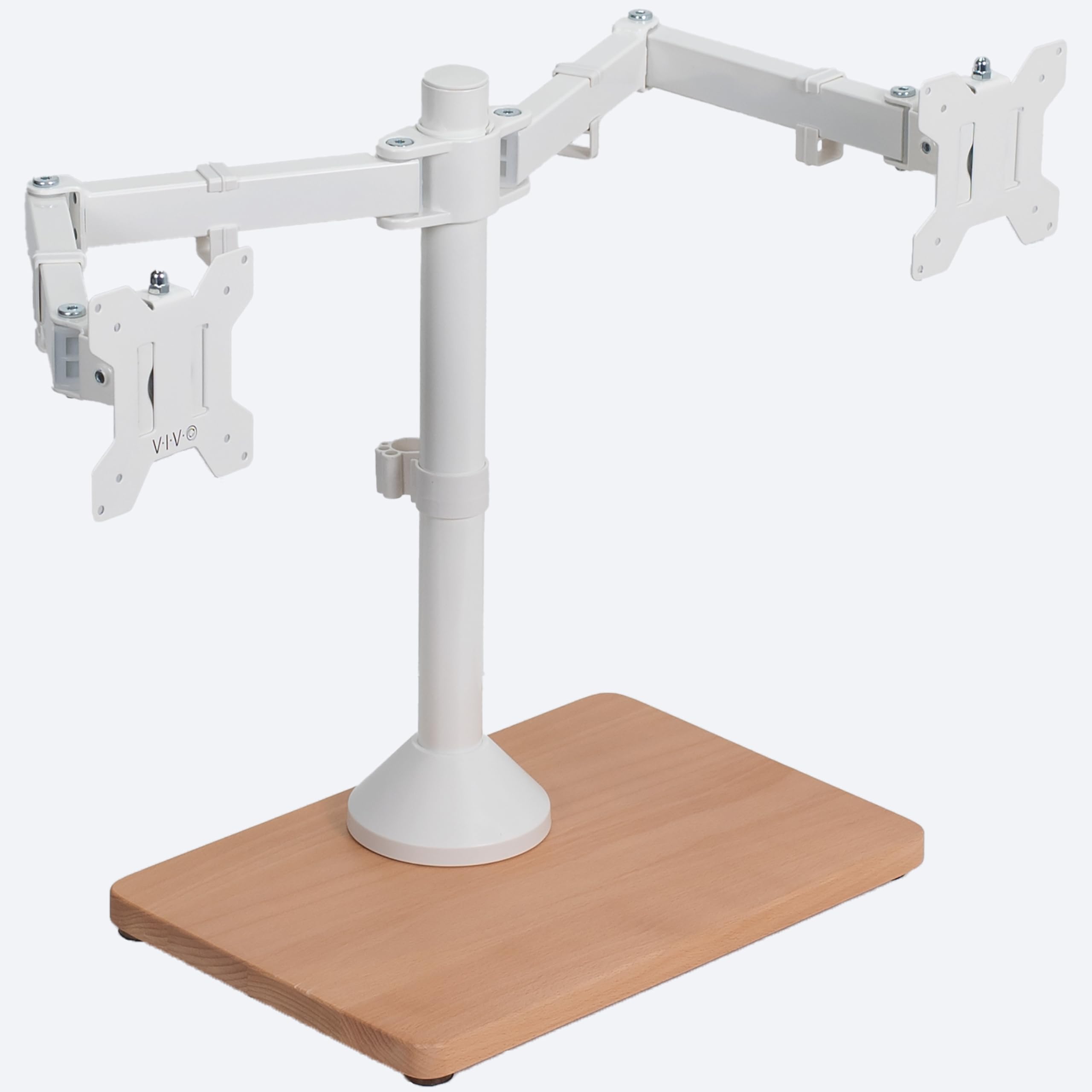VIVO STAND-V002FD-W, Supporto per doppio monitor autoportante con base in legno massello e bracci regolabili, per 2 schermi fino a 32" e 10 kg ciascuno, bianco