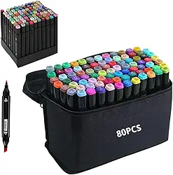 Kit 80 Caneta Marcadora de Ponta Dupla Canetinha Colorir Com Estojo Organizador e Base, Pontas Duplas, conjunto de marcadores de alcool permanentes de esboço para crianças, adultos, pintar PREMIUM