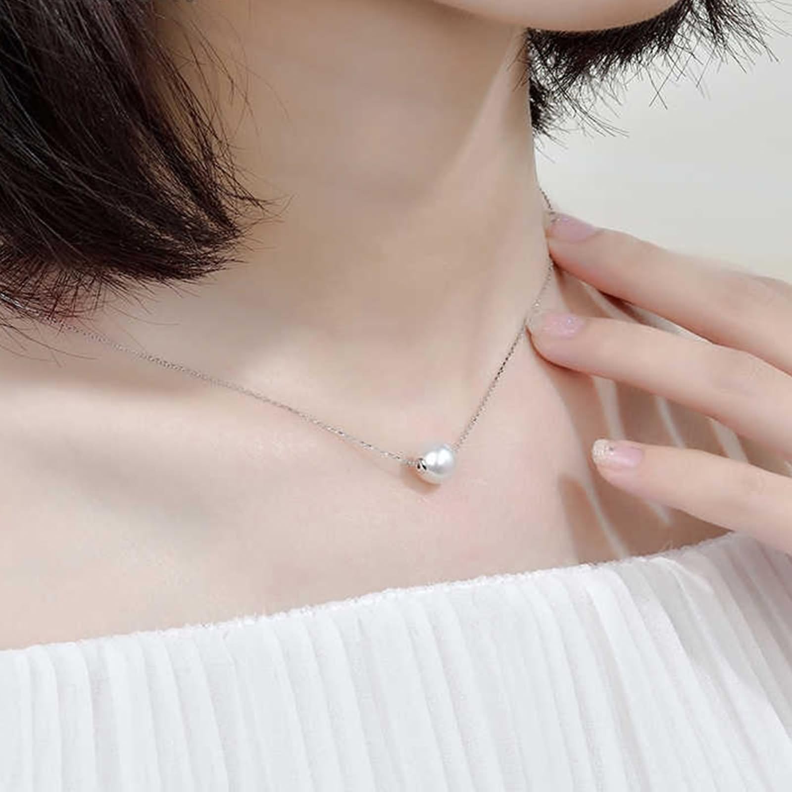 Naszyjniki dla kobiet, modna biżuteria, łańcuszek na szyję, długi, elegancki 8,5 mm, perła, białe złoto, prezent na 18 urodziny dziewczynki