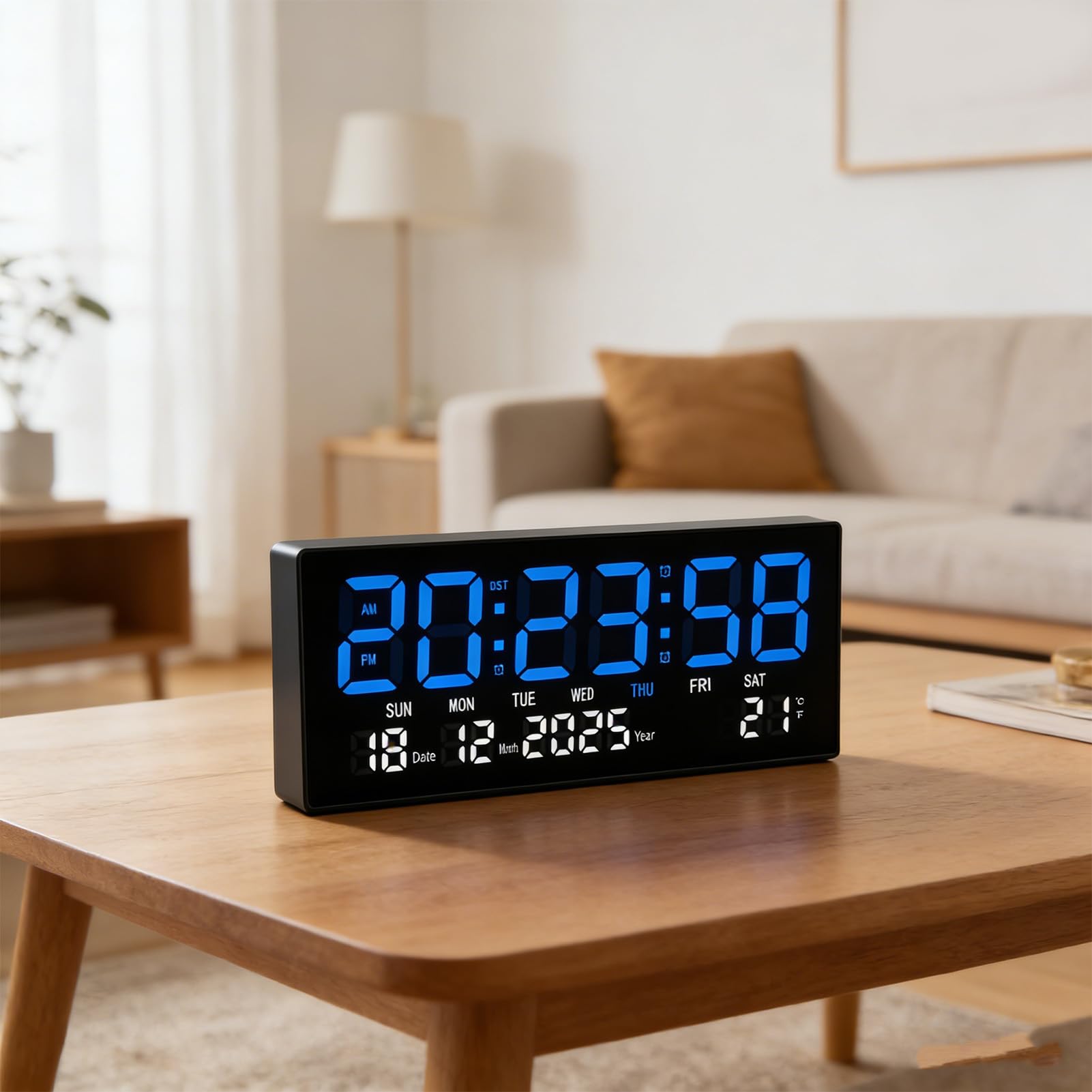 AUNMAS Orologio Digitale da Parete, Silenzioso, da Tavolo, con Ampio Display a LED e Calendario Perpetuo, Ideale per Casa, Ufficio e scuola.
