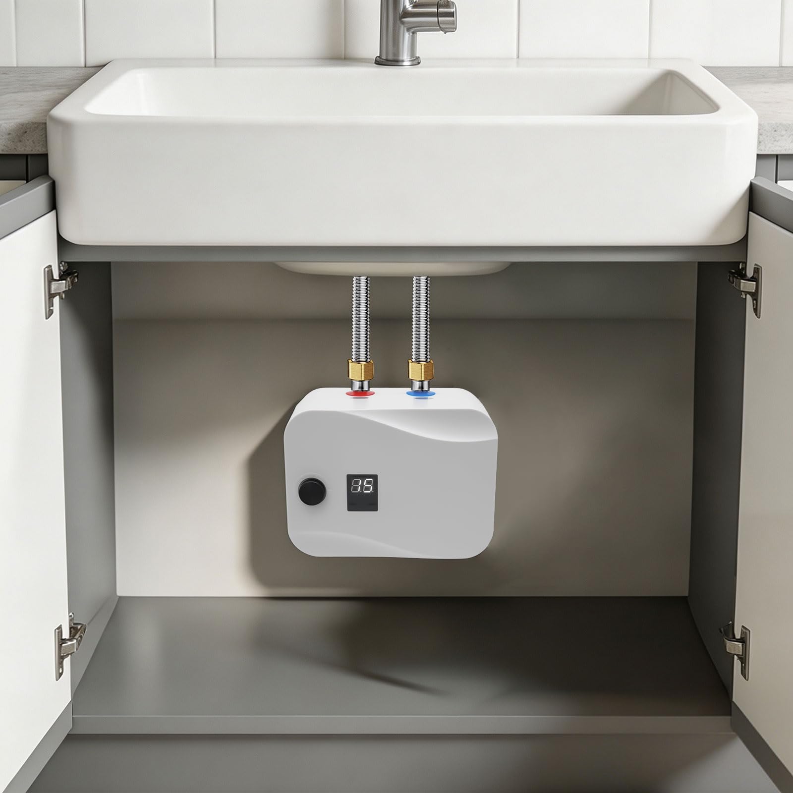 Scaldacqua elettrico istantaneo, 6 l, 30-65 °C, 1500 W | Scaldabagno da 0,75 Mpa, indicatore LED, acqua calda istantanea per lavelli da cucina, lavandini, installazione sottolavello