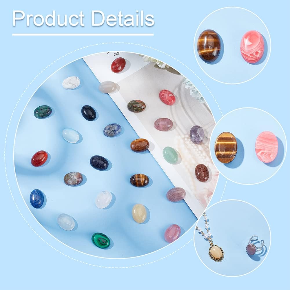 PH PandaHall 18x13mm Oval Gemstone Cabochons, 25 Styles Flatback Synthetic Dome Cabs for Jewelry Making Photo Frame Home Decor - Image 6