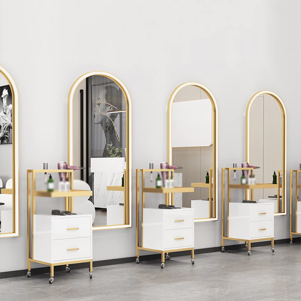Carrello portautensili professionale per parrucchieri, con 2 cassetti, con guardrail rialzato, carrello per salone di bellezza (oro + nero)