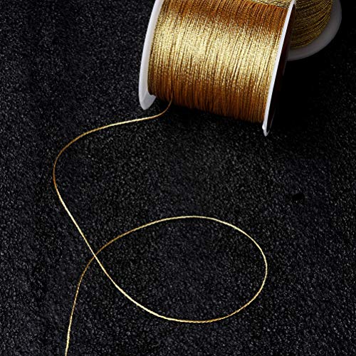 Image of 218 Yards /656 Feet Metallic Cord Gold Twine, 2 Spool Gold Thread String for Bracelet Making Jewelry Making Thread Gold Craft String Tinsel String Craft Making Cord(0.5mm)