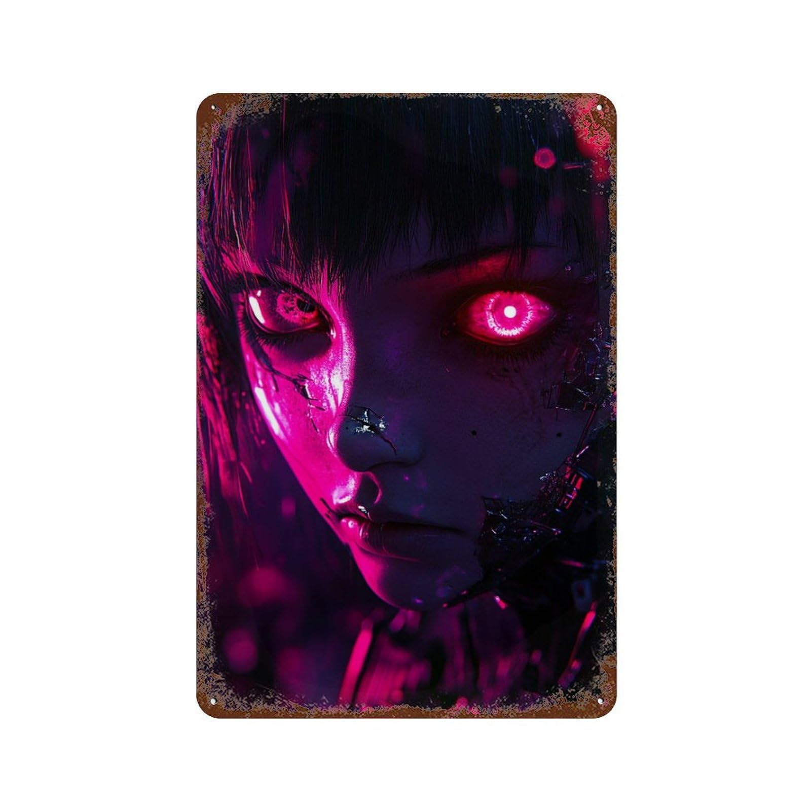 Neon Portrait-2 11.8"x7.9" Distressed Metal Wall Sign, Retro Wall Decor for Garage, Bar And Workshop Decor