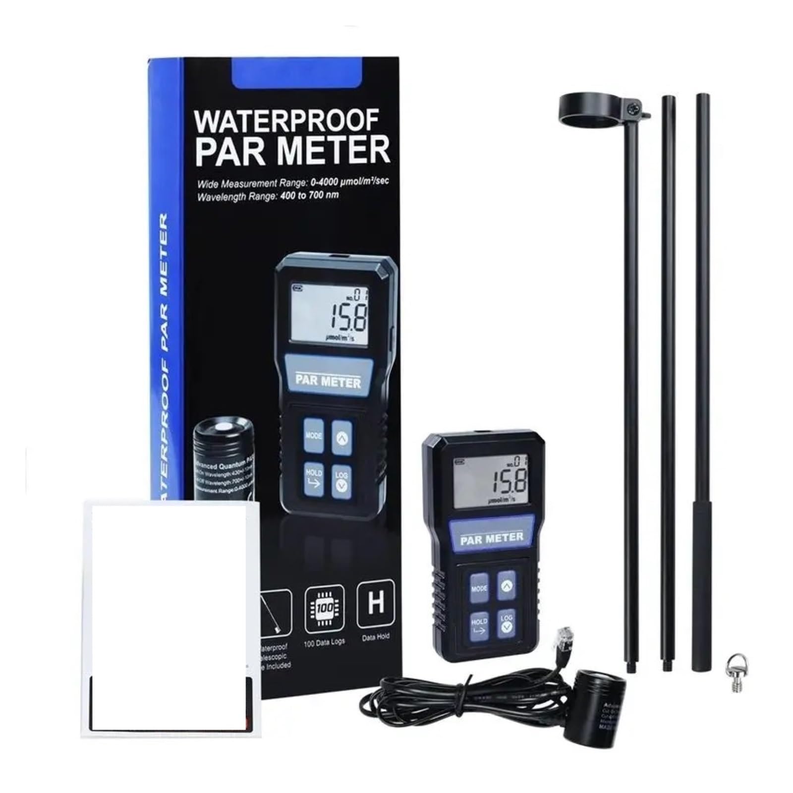Medidor de luz, Medidor PAR Impermeable IP68 para Acuario con Tanque de Arrecife, probador PPFD Poste