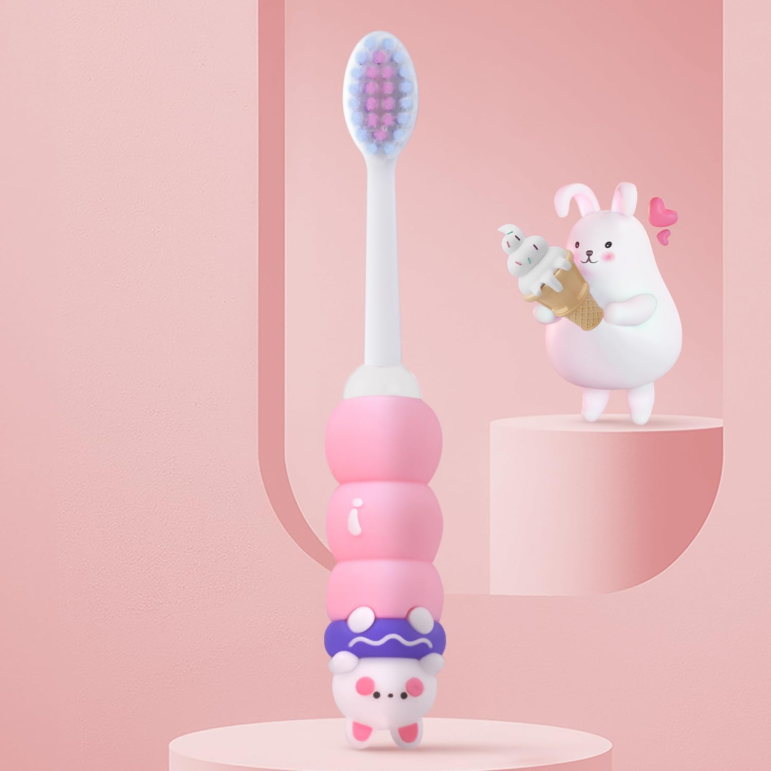 StarAndDaisy Toddler Toothbrush, Soft Bristles, Toddler Toothbrushes, Kids& Training w/Teething Handle. Set of 2 (Pink)-image-36