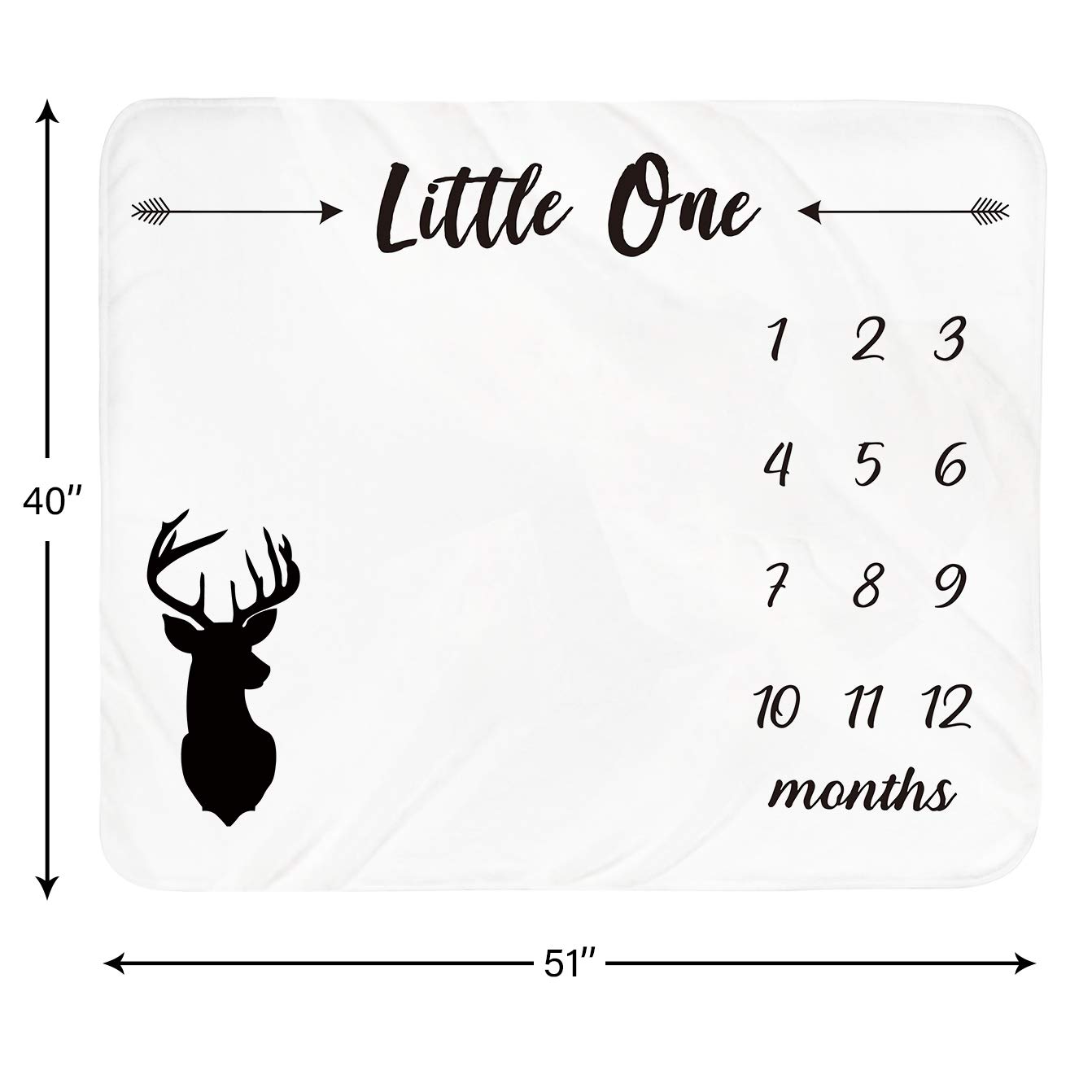 Manta mensual para bebé – Manta para recién nacido, unisex, neutral, personalizada, regalo de ducha, cornamentas de ciervos, decoración de guardería, fondo de fotografía con marco grande de 128 x 100
