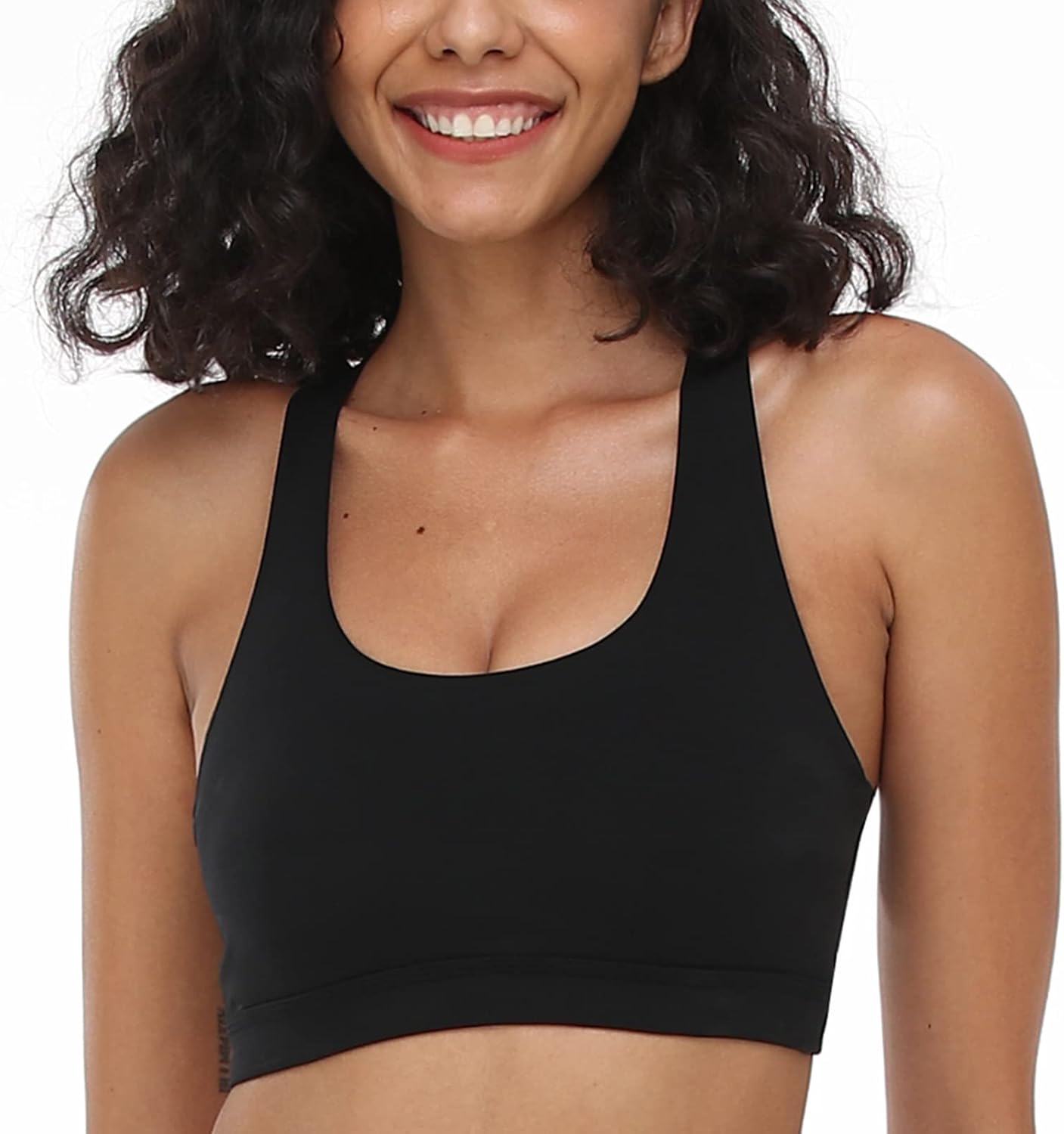 songful Sports Bras for Women, Medium Support Cami Bras No Underwire Seamless Bras with Removable Pads Black