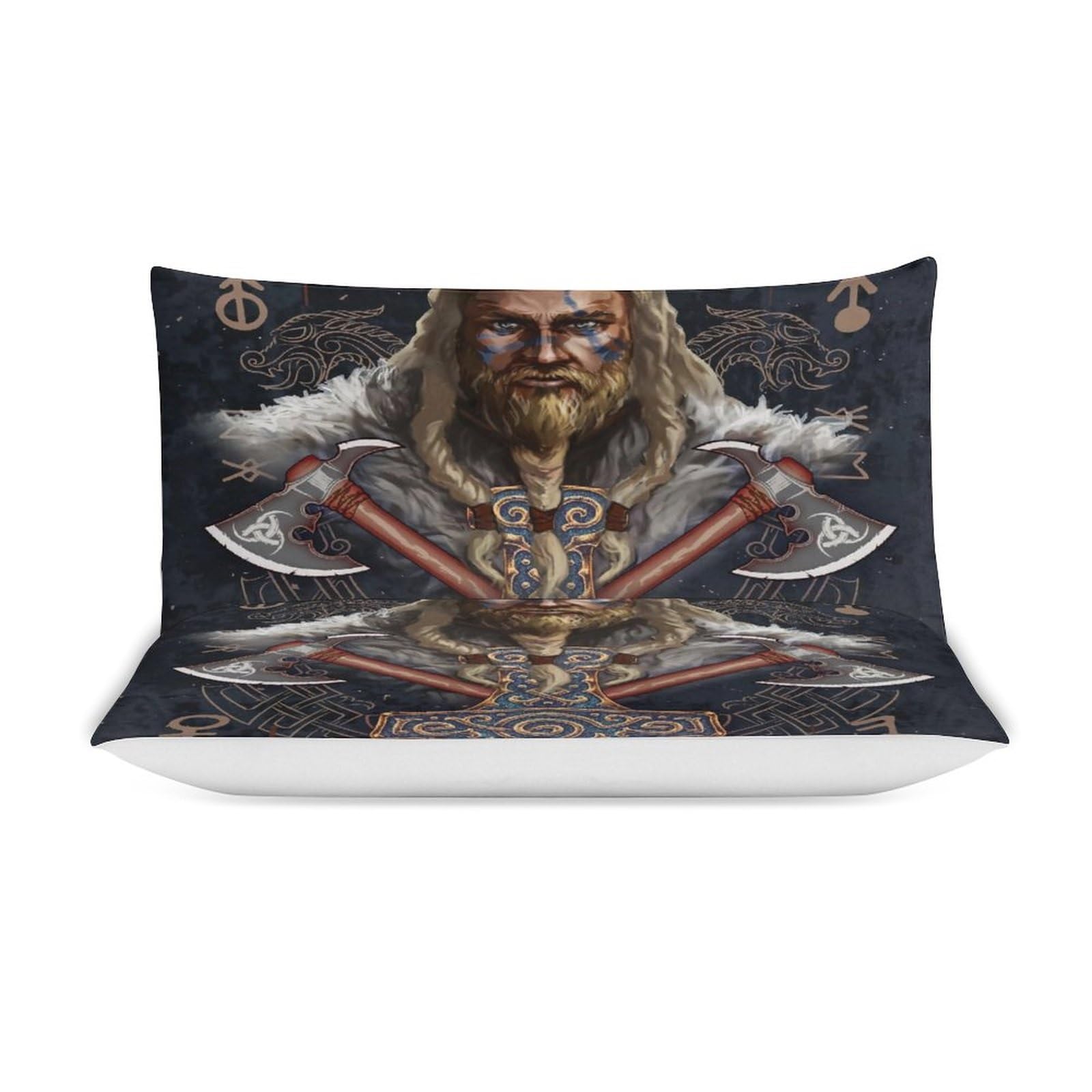 LDZDGD Viking Duvet Cover Queen, Norse Totem Symbols Pattern Quilt Cover, Farmhouse Rustic Bedding Comforter Sets (Color : Valkyrie, Size : 229 x 229CM)