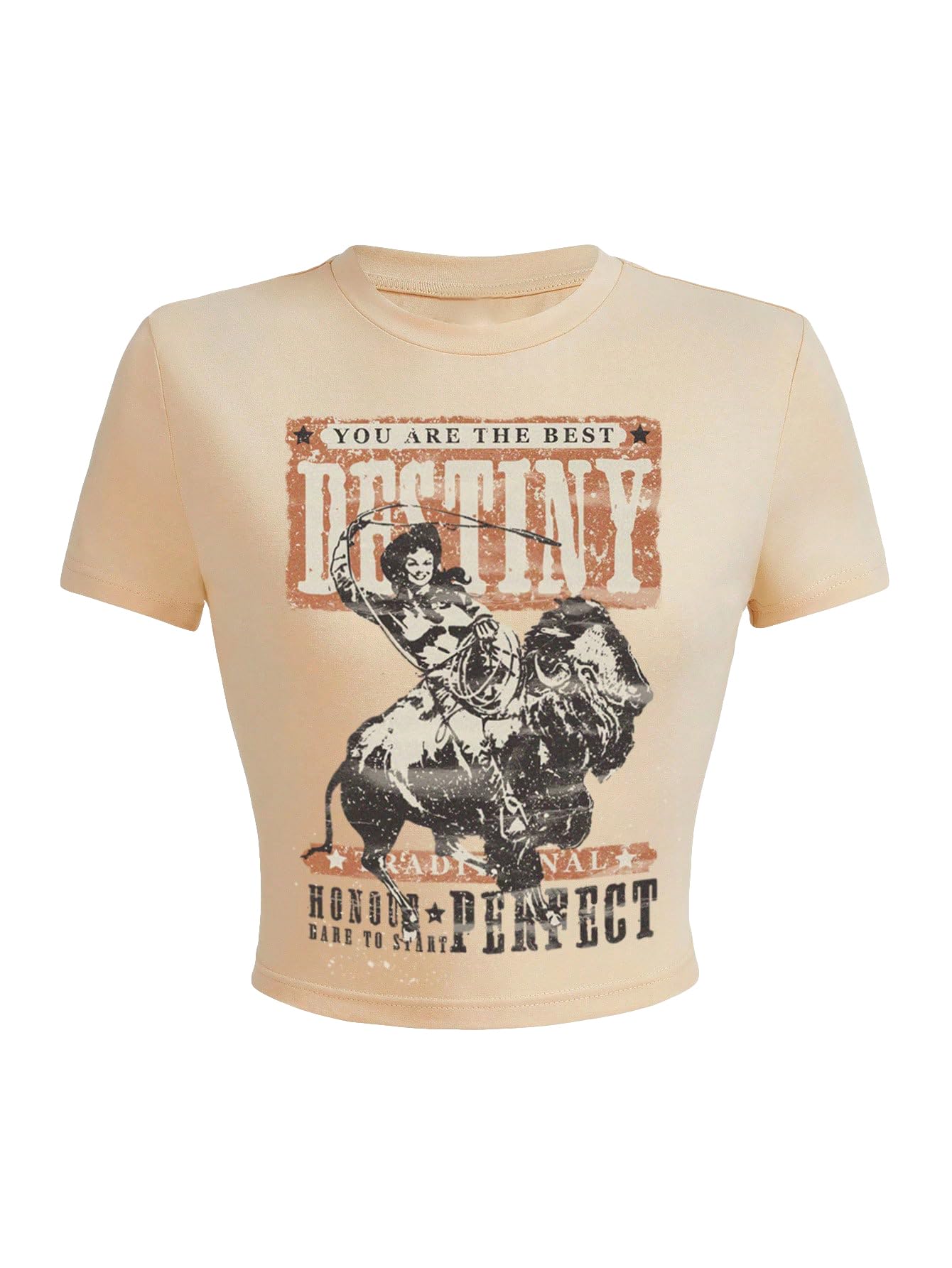 SOLY HUXWomen's Y2k Letter Graphic Tees Short Sleeve Round Neck Summer T Shirt Tops Beige Figure M