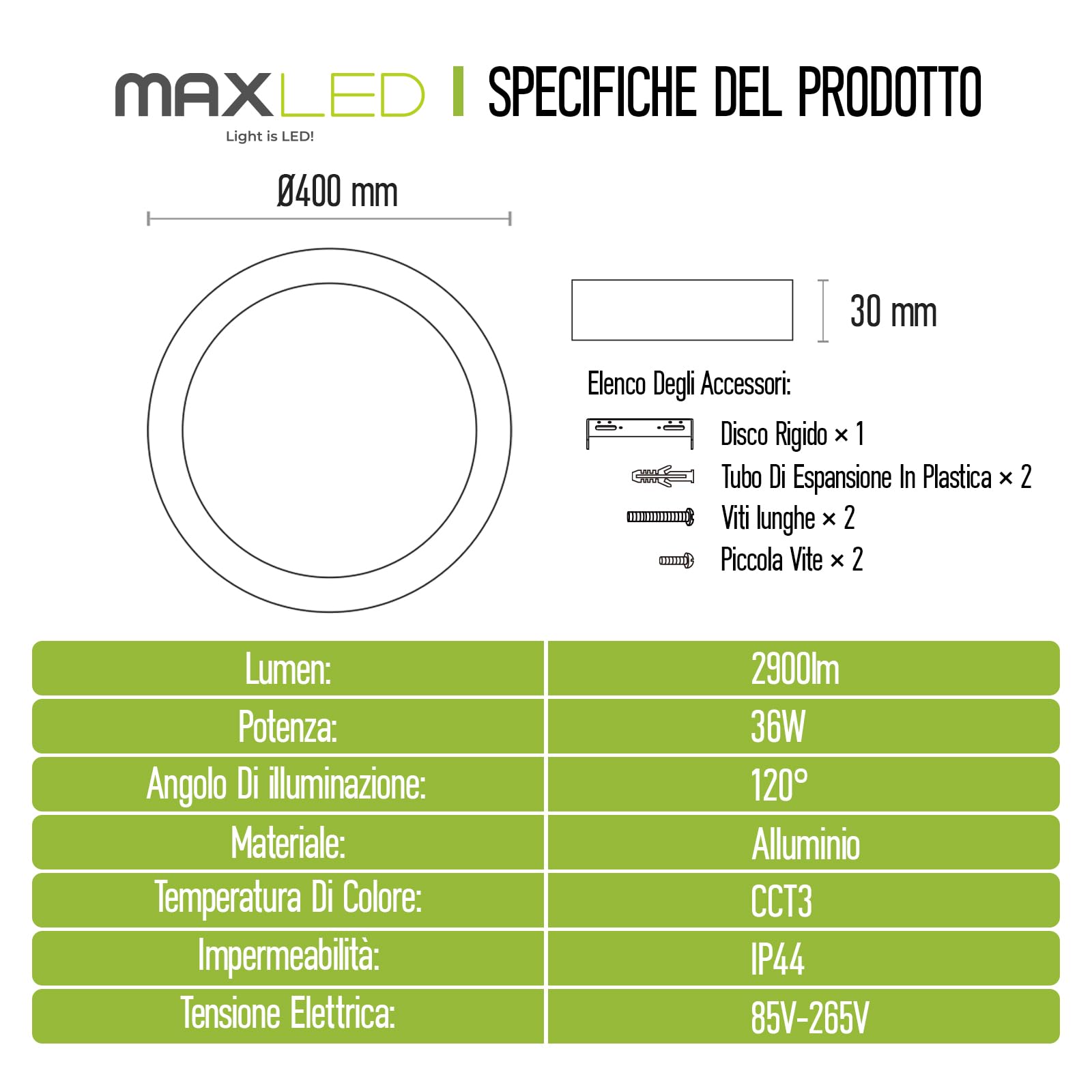 Plafoniera LED Soffitto 36W 2900LM 3CCT 3000K/4000K/6000K Impermeabile Lampada da Soffitto IP44 Plafoniera Bagno Non Dimmerabile Alluminio Φ400mm x 30mm