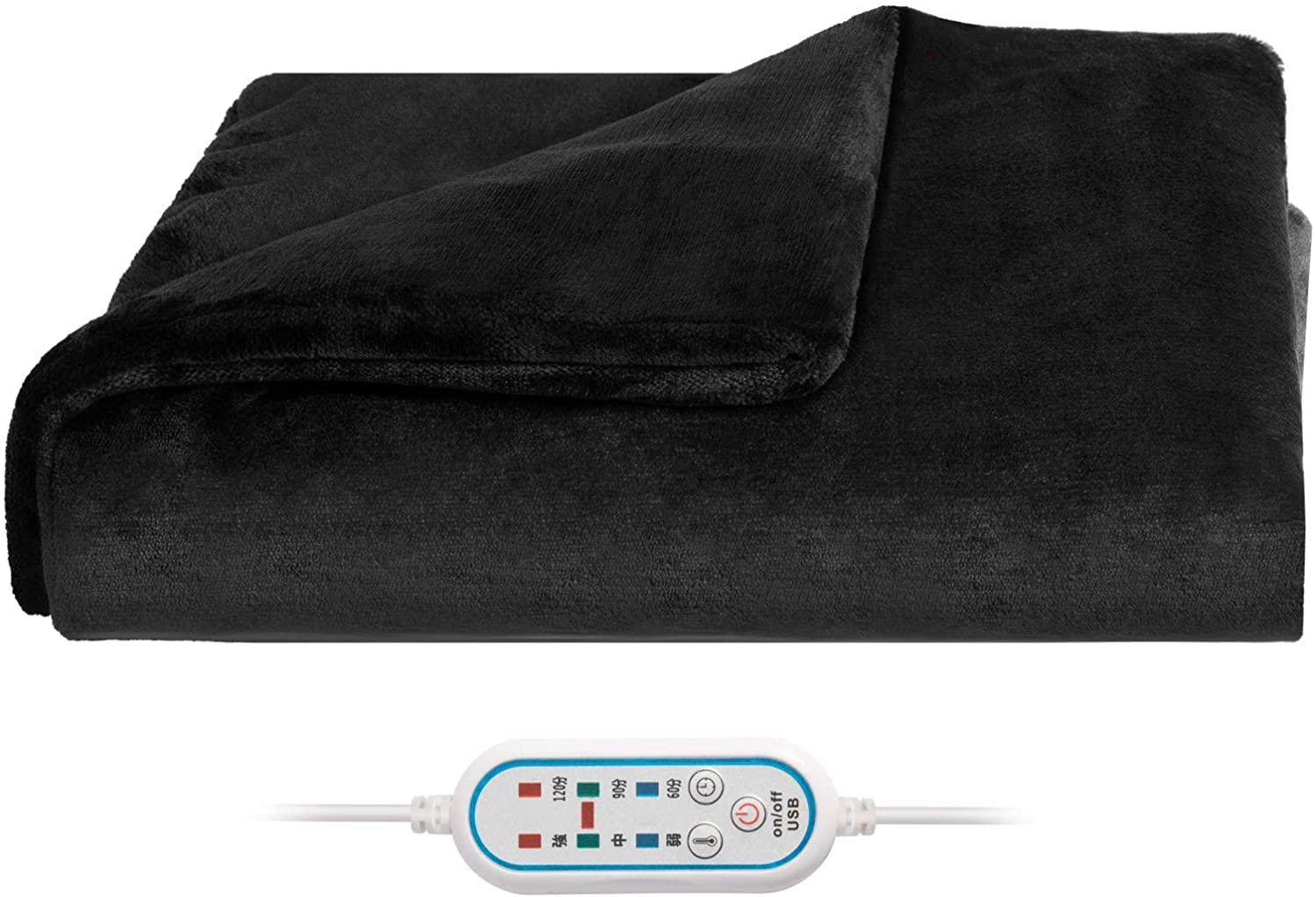 Manta eléctrica de felpa USB con 3 niveles de calor 3 ajustes de temporizador, capa cálida para hombros y cuello, color negro