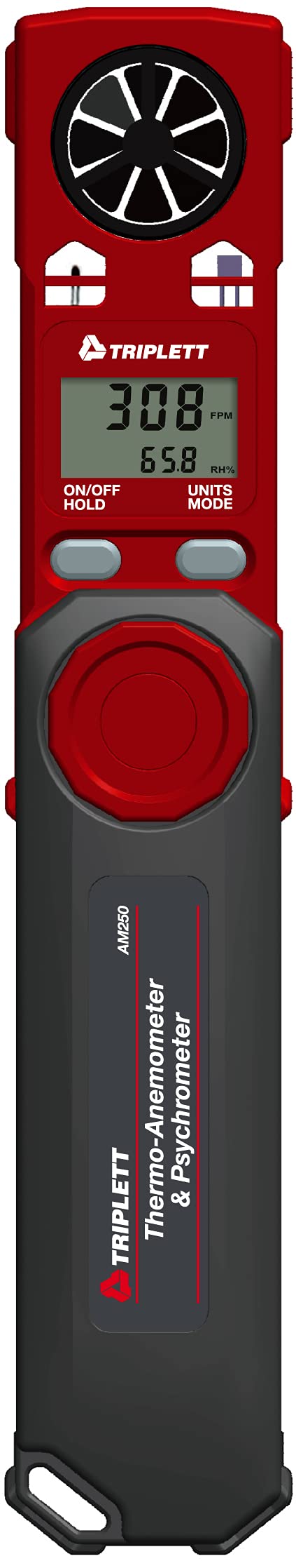 Triplett AM250 - Anemometro tascabile con velocità dell'aria, temperatura, umidità relativa, punto di rugiada e Windchill