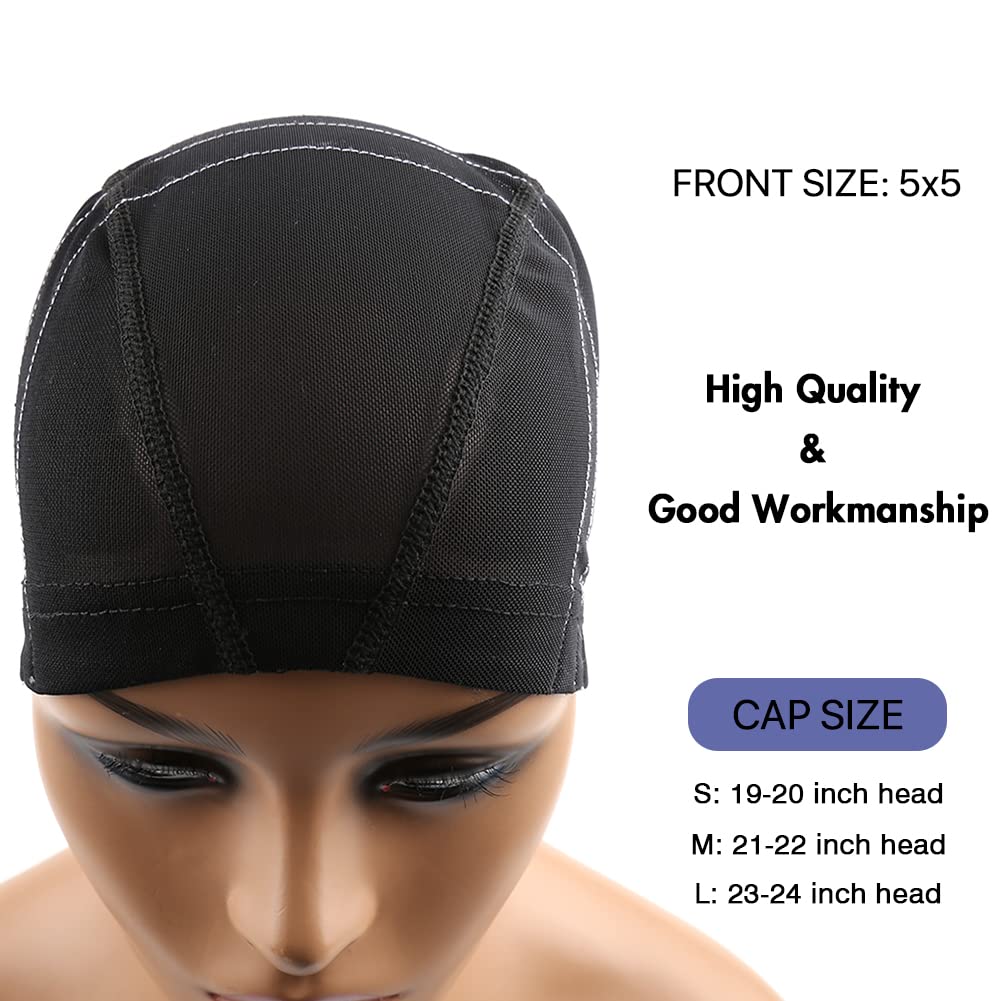 Bella Hair Mesh Dome Wig Cap with Guideline Map for Making Wigs, Perfect for Beginner Sewing 5x5 Lace Closure, Stretchable Hairnet with Wide Elastic Band (Medium, Black)