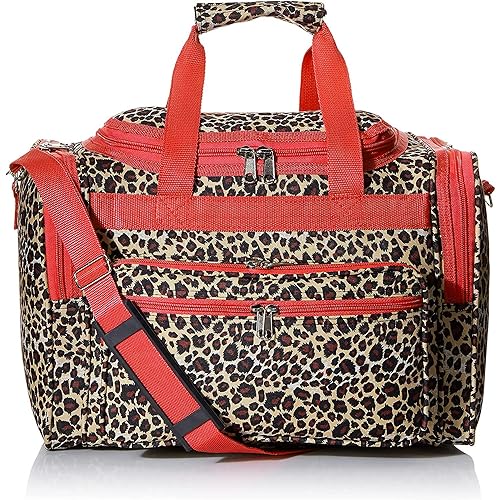 Image of World Traveler 81T16-168-R Duffle Bag, One Size, Red Trim Leopard